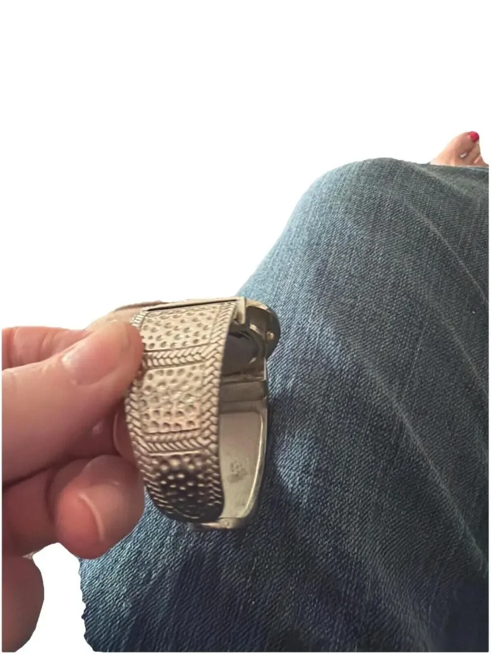 Vintage Silver Tone Hammered Cuff Watch – Textured Bangle Bracelet – Japan Movt